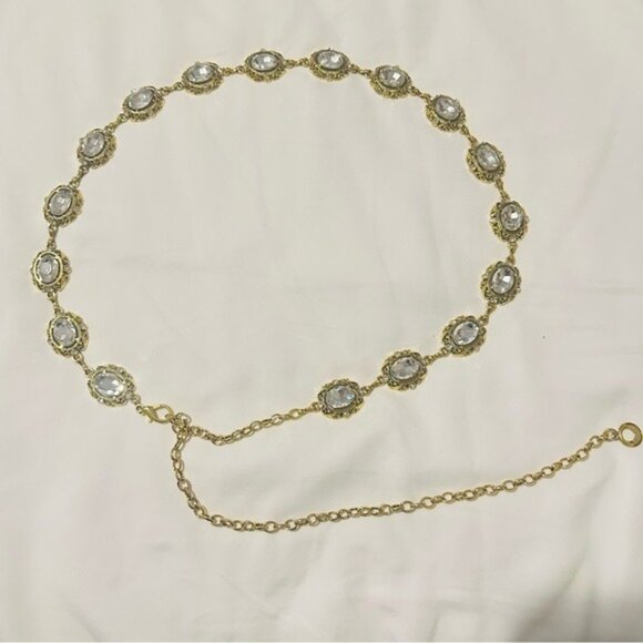 Luvatar Gold Crystal Waist Chain Belt Vintage Glam Statement Jewelry - Picture 2 of 7